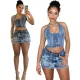 Hanging neck chicken eye strap washing cross sleeveless casual dress set