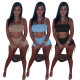Fashionable solid color two-piece casual strap shorts set