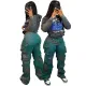 Trendy style multi pocket wide edition spray colored denim straight leg workwear pants