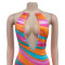 Printed sleeveless deep V backless long dress for women