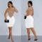 Fashion women's solid color mesh hot diamond long sleeved short skirt dress