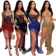Hot Diamond Mesh Irregular Perspective Style Sexy Wrapped Hip Dress Women's Short Skirt