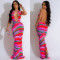 Printed sleeveless deep V backless long dress for women