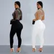 Women's solid color mesh hot diamond long sleeved pants jumpsuit