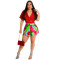 V-neck double breasted small suit short sleeved top printed shorts set, two-piece set