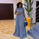 Printed Collar Ear Edge Sleeveless Spliced Long Dress