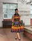 Printed waistband lapel doll neck mid length dress