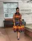 Printed waistband lapel doll neck mid length dress