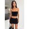 Fashionable and sexy strapless pleated double-layer pants skirt two-piece set