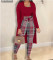 Autumn and winter women's fashion printed coat and pants three piece set