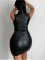 Artificial leather tight fitting dress sexy sleeveless club party mini