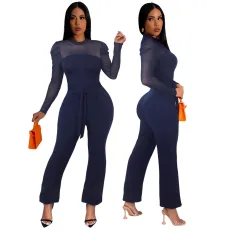 Sexy mesh round neck jumpsuit