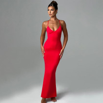 Sexy and trendy V-neck backless slim fit bag with hip strap skirt