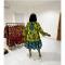 Printed lace lantern sleeve loose large skirt hem round neck dress