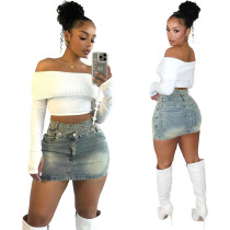 New Women's Spring/Summer Slim Fit Fashion High Elastic Wrapped Hip Denim Short Skirt