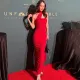 New One line Neck Sleeveless Dress for Women's Fashion Versatile Sexy Tight Back Long Dress