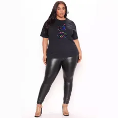 Fashionable casual oversized women's clothing with printed round neck short sleeved oversized T-shirt
