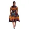 Printed waistband lapel doll neck mid length dress
