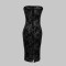 Printed slit tube skirt elegant slim fit strapless banquet party dress