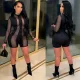 Mesh perspective patchwork long sleeved jumpsuit for women