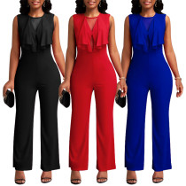 Women's ruffled edge sleeveless straight tube jumpsuit