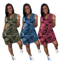 Leisure, fashionable and personalized sleeveless camouflage dress