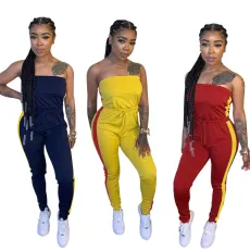 Personalized slim fit wrap chest waist strap jumpsuit