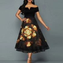 New product with elegant temperament, one line collar, gold flower print