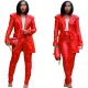Beautiful women's solid color suit jacket paired with pleated leggings PU set,