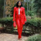 Beautiful women's solid color suit jacket paired with pleated leggings PU set,