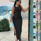Commuter style long dress with sleeveless round neck and high waist dress