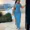 Commuter style long dress with sleeveless round neck and high waist dress