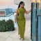 Commuter style long dress with sleeveless round neck and high waist dress
