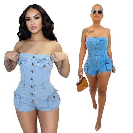 Hot selling strapless elastic jumpsuit shorts