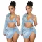 Half exposed backpack buttocks slit denim skirt set