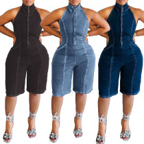 Hot selling zippered backless elastic jumpsuit