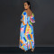Fashionable women's sexy printed backless pleated long dress