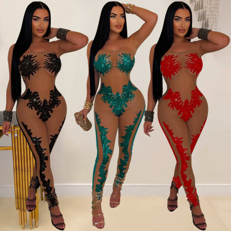 Women's sexy printed sleeveless backless long pants jumpsuit