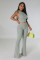 Fashion Casual Set Solid Color Pit Striped Sleeveless Micro Ragged Pants Two Piece Set