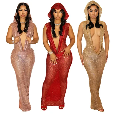 Sexy Deep V Perspective Sequin Long Dress