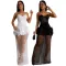 Bra top solid color satin fabric patchwork mesh skirt hem dress