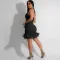 Fashionable lace up sequin perspective wrap hip short skirt dress