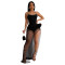 Hot diamond suspender jumpsuit with high slit and transparent mesh skirt, two-piece set for women