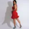 Fashionable lace up sequin perspective wrap hip short skirt dress
