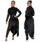 Round necked long sleeved slim fit jumpsuit, paired with a lace up half length cape skirt, two-piece set for women