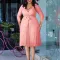 Leisure and elegant solid color V-neck long sleeved pleated skirt
