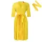 Leisure and elegant solid color V-neck long sleeved pleated skirt