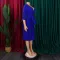 Leisure and elegant solid color V-neck long sleeved pleated skirt