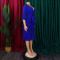 Leisure and elegant solid color V-neck long sleeved pleated skirt