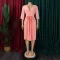 Leisure and elegant solid color V-neck long sleeved pleated skirt